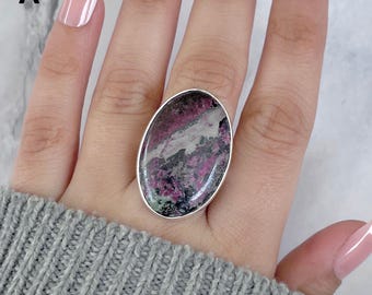 Cobalt Calcite Adjustable Ring / 925 Sterling Silver / Healing Gemstone / Gifts for her / Natural Cobalt Calcite Jewellery / Statement Ring
