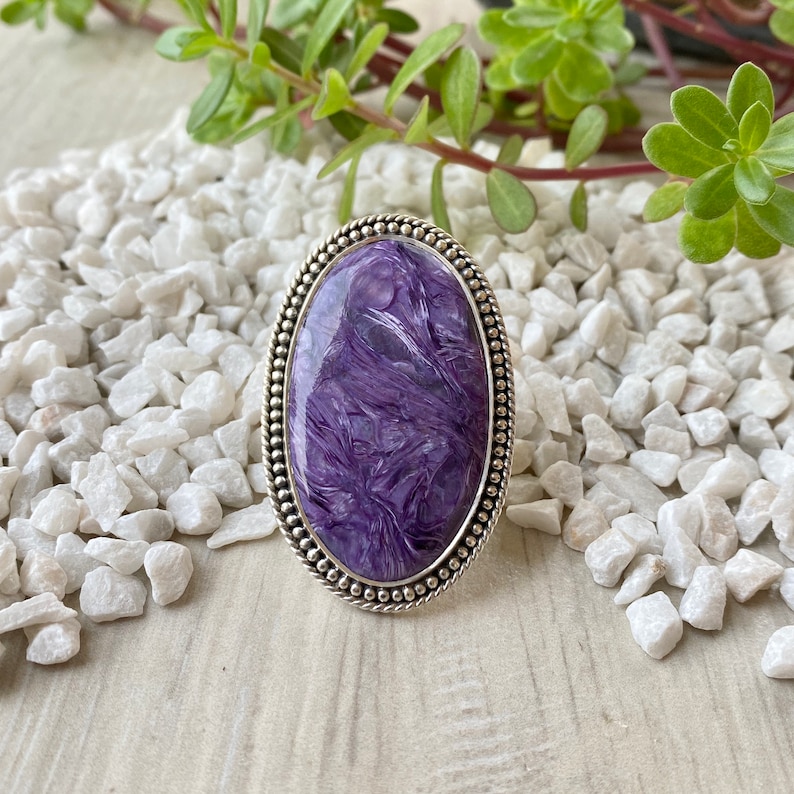 Charoite Ring Statement Jewelry Statement Ring 925 Sterling Silver Ring Gifts for her Birthstone Jewelry Boho Rings