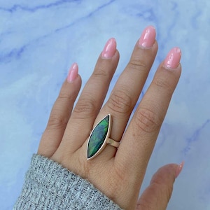 Ammolite Adjustable Ring / 925 Sterling Silver Ring / Healing Gemstone / Gifts for her / Marquise Cab / Ammolite / Statement Ammolite Rings
