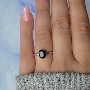 Black Tourmaline Ring / 925 Sterling Silver Ring / Rhodium vermeil / Healing Gemstone / Gifts for her / Oval Cut / Dainty Ring BLS-SR-249.