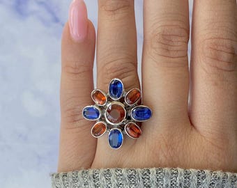 Cianita naranja / Anillo ajustable de cianita / Anillo de plata de ley 925 / Piedra preciosa curativa / Regalo para ella / Corte redondo / Anillo delicado KYN-CCR-46.