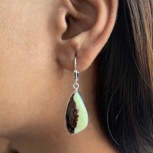Lemon Chrysoprase Earring / 925 Sterling Silver Earring / Healing Gemstone / Gifts for her / Fancy Cab /  Lemon Chrysoprase Earrings