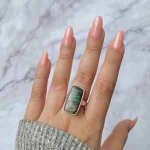 Ammolite Adjustable Ring / 925 Sterling Silver Ring / Healing Gemstone / Gifts for her / Octagon Cab / Ammolite / Statement Ammolite Rings