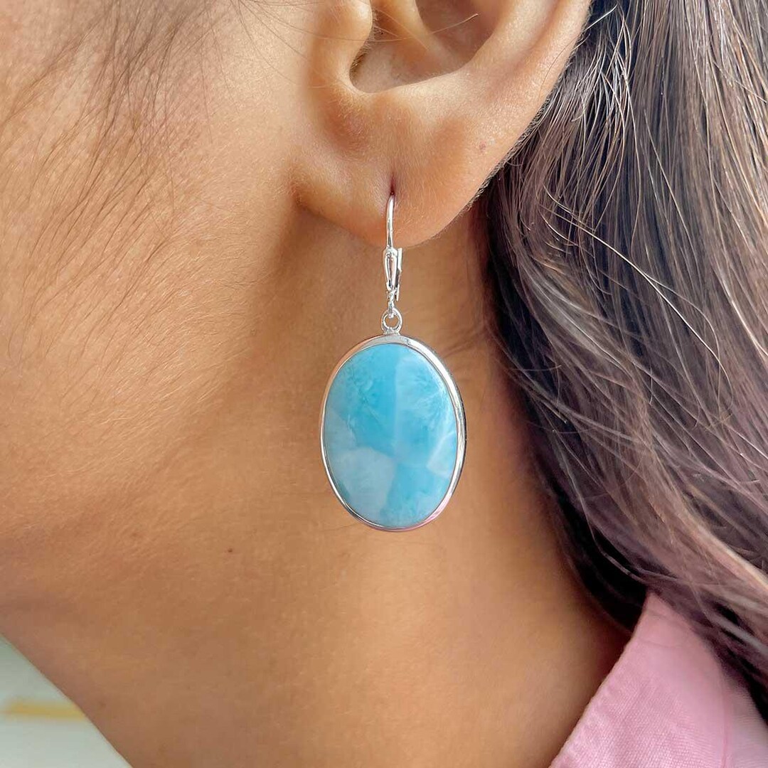 ラリマーイヤリング/925スターリングシルバーイヤリング/ヒーリング