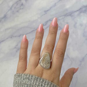 Crazy Lace Agate Adjustable Ring / 925 Sterling Silver Ring / Healing Gemstone / Gifts for her / Fancy Cab / Statement Crazy Lace Agate Ring