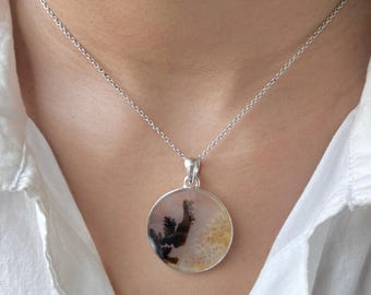 Scenic Agate Pendant Necklace / 925 Sterling Silver / Healing Gemstone / Gifts for her / Natural Scenic Agate Jewelry / Statement Pendant