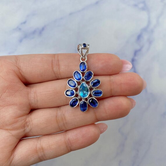Swiss Blue Topaz / Kyanite Pendant Necklace / 925 Sterling Silver