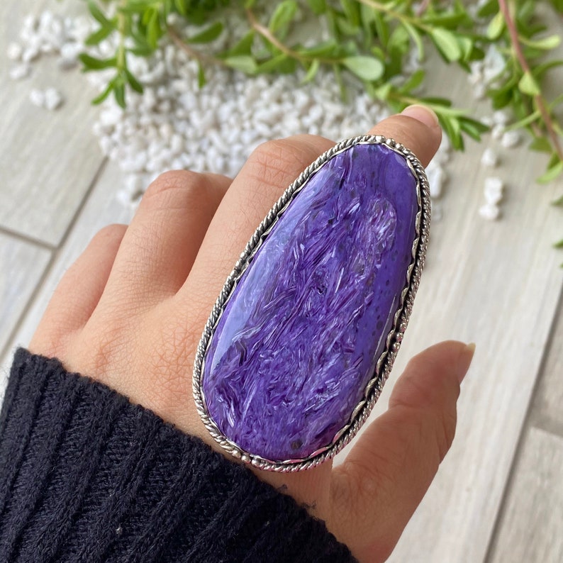 Charoite Ring Statement Jewelry Statement Ring 925 Sterling Silver Ring Gifts for her Birthstone Jewelry Boho Rings
