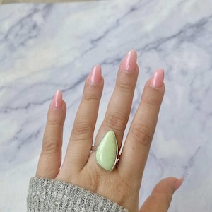 Lemon Chrysoprase Adjustable Ring / 925 Sterling Silver / Healing Gemstone / Gifts for her / Lemon Chrysoprase Jewelry /  Statement LCP-R-2.