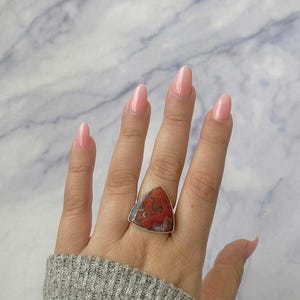 Crazy Lace Agate Adjustable Ring / 925 Sterling Silver Ring / Healing Gemstone / Gifts for her / Trillion / Statement Crazy Lace Agate Rings