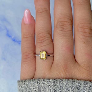 Citrine Ring / 925 Sterling Silver Ring / Rhodium vermeil / Healing Gemstone / Gifts for her / Emerald Cut / Dainty Ring CIT-SR-2765.