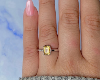 Citrine Ring / 925 Sterling Silver Ring / Rhodium vermeil / Healing Gemstone / Gifts for her / Emerald Cut / Dainty Ring CIT-SR-2765.