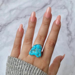 Raw Turquoise Adjustable Ring / Sterling Silver Ring / Healing Gemstone / Gifts for her / Turquoise Nugget / Statement Adjustable Ring