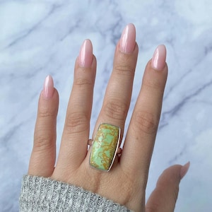 Variscite Adjustable Ring / 925 Sterling Silver Ring / Healing Gemstone / Gifts for her / Octagon Cab / Variscite / Statement Variscite