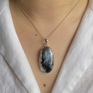 Dendritic Agate Pendant / Sterling Silver Pendant / Healing Gemstone / Gifts for her / Oval Cab / Statement Dendritic Agate Pendant