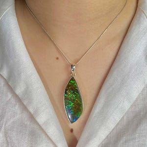 Ammolite Pendant / 925 Sterling Silver Pendant / Healing Gemstone / Gifts for her / Fancy Cab / Ammolite / Statement Ammolite Pendants