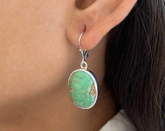 Variscite Leverback Earring / 925 Sterling Silver / Healing Gemstone / Gift for her/ Natural Variscite Jewelry / Statement Earring VRC-E-20.