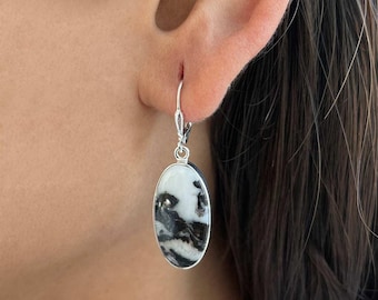 Zebra Haut Jaspis Brisur Ohrring / 925 Sterling Silber Ohrring / Heilstein / Geschenk für Sie / Oval Cab / Statement Ohrring ZSJ-E-4.