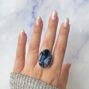 Anello regolabile in pietersite / Anello in argento sterling 925 / Pietra preziosa curativa / Regalo per lei / Cabochon ovale / Pietersite / Anello importante in pietersite