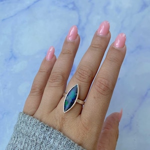 Ammolite Adjustable Ring / 925 Sterling Silver Ring / Healing Gemstone / Gifts for her / Marquise Cab / Ammolite / Statement Ammolite Rings