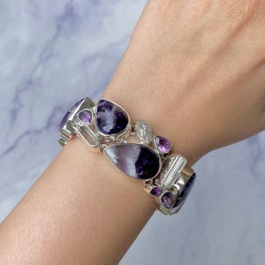 Amethyst Lace Agate Bracelet / 925 Sterling Silver / Healing Gemstone / Gifts for her / Pear Cab / Statement Amethyst Lace Agate Bracelets