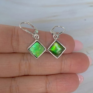 Ammolite Earring / 925 Sterling Silver Earring / Healing Gemstone / Gifts for her / Cushion Cab / Ammolite / Statement Ammolite Earrings