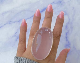 Rose Quartz Ring / 925 Sterling Silver Ring / Healing Gemstone / Gifts for her / Ring Size-9 US / Oval Cab / Rose Quartz Rings Size 9