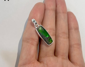 Ammolite Pendant / 925 Sterling Silver Pendant / Healing Gemstone / Gift for her / Ammolite Jewelry / Statement Ammolite Pendant