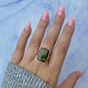Ammolite Adjustable Ring / 925 Sterling Silver Ring / Healing Gemstone / Gifts for her / Octagon Cab / Ammolite / Statement Ammolite Rings
