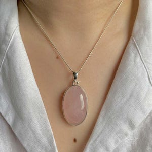 Rose Quartz Pendant / Sterling Silver Pendant / Healing Gemstone / Gifts for her / Oval Cab / Rose Quartz / Statement Rose Quartz Pendant