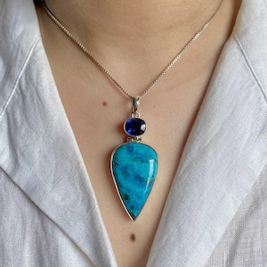Shattuckite, Blue Kyanite Pendant / 925 Sterling Silver Pendant  / Healing Gemstone / Gifts for her / Shattuckite / Statement Shattuckite