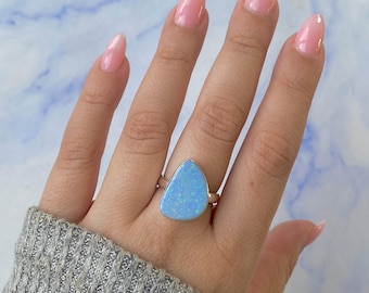 Australian Opal Adjustable Ring / 925 Sterling Silver / Healing Gemstone / Gifts for her / Fancy Cab / Australian Statement Ring / AOD-R-2.
