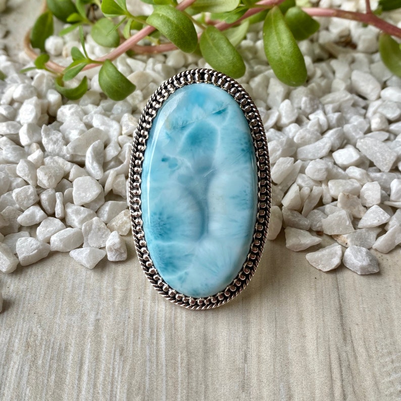 Larimar Ring Statement Jewelry Statement Ring 925 Sterling Silver Ring Gifts for her Birthstone Jewelry Handmade Ring Boho Rings