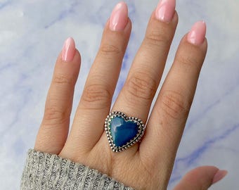 Aura Opal Adjustable Ring / 925 Sterling Silver / Healing Gemstone / Gifts For Her / Heart Cab / Aura Opal Jewelry / Statement Ring AOP-R-3.