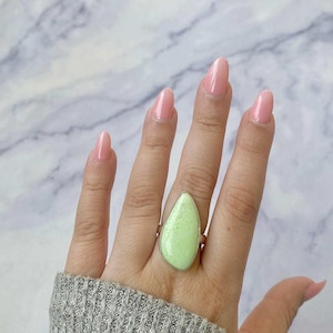 Lemon Chrysoprase Adjustable Ring / 925 Sterling Silver / Healing Gemstone / Gifts for her / Lemon Chrysoprase Jewelry /  Statement LCP-R-8.