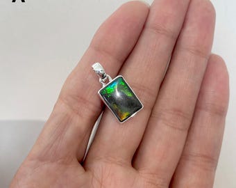 Ammolite Pendant / 925 Sterling Silver Pendant / Healing Gemstone / Gift for her / Ammolite Jewelry / Statement Ammolite Pendant