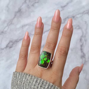 Ammolite Adjustable Ring / 925 Sterling Silver / Healing Gemstone / Ammolite Jewelry / Gifts for her / Octagon Cab / Statement Ammolite Ring