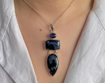 Pietersite Pendant Necklace / 925 Sterling Silver / Healing Gemstone / Gifts for her / Natural Pietersite Jewellery / Statement Pendant