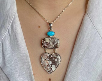 Wildes Pferd Jaspis, Türkis Anhänger / 925 Sterling Silber / Heilstein / Geschenke für Sie / Achteck Cabochon / Statement Anhänger WOJ-P-44.