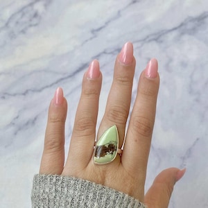 Lemon Chrysoprase Adjustable Ring / 925 Sterling Silver / Healing Gemstone / Gifts for her / Lemon Chrysoprase Jewelry / Statement LCP-R-35.