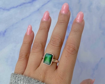 Ammolite Adjustable Ring / 925 Sterling Silver Ring / Healing Gemstone / Gifts for her / Octagon Cab / Ammolite / Statement Ammolite Rings