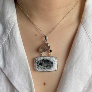 Dendritic Agate, Black Spinel, Black Rutile Pendant / 925 Sterling Silver Pendant / Healing Gemstone / Statement Dendritic Agate Pendants