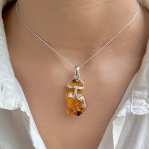 Amber Pendant / 925 Sterling Silver Pendant / Healing Gemstone / Gifts for her / Fancy Rough / Amber Jewellery / Statement Amber Pendants