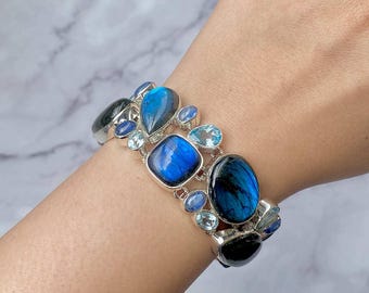 Labradorite Bracelet / Sterling Silver Bracelet / Healing Gemstone / Gifts for her / Octagon Cab / Statement Labradorite Bracelet