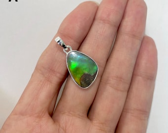 Ammolite Pendant / 925 Sterling Silver Pendant / Healing Gemstone / Gift for her / Ammolite Jewelry / Statement Ammolite Pendant