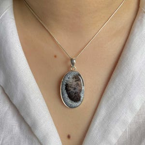 Dendritischen Achat Anhänger / Sterling Silber Anhänger / Heilstein / Geschenke für Sie / Oval Cab / Dendritischen Achat Anhänger