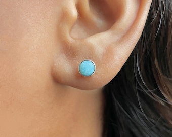 Larimar Stud Earrings / 925 Sterling Silver / Healing Gemstone / Gift for her / Round Cab / Natural Larimar Jewelry / Statement Earrings