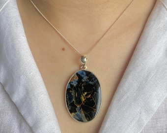 Pietersite Pendant Necklace / 925 Sterling Silver / Healing Gemstone / Gifts for her / Natural Pietersite Jewellery / Statement Pendant