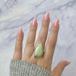 Lemon Chrysoprase Adjustable Ring / 925 Sterling Silver / Healing Gemstone / Gifts for her / Lemon Chrysoprase Jewelry /  Statement LCP-R-7.
