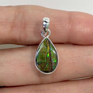 Ciondolo in ammolite / Ciondolo in argento sterling 925 / Pietra preziosa curativa / Regali per lei / Cabochon a pera / Gioielli in ammolite / Statement AML-P-103.